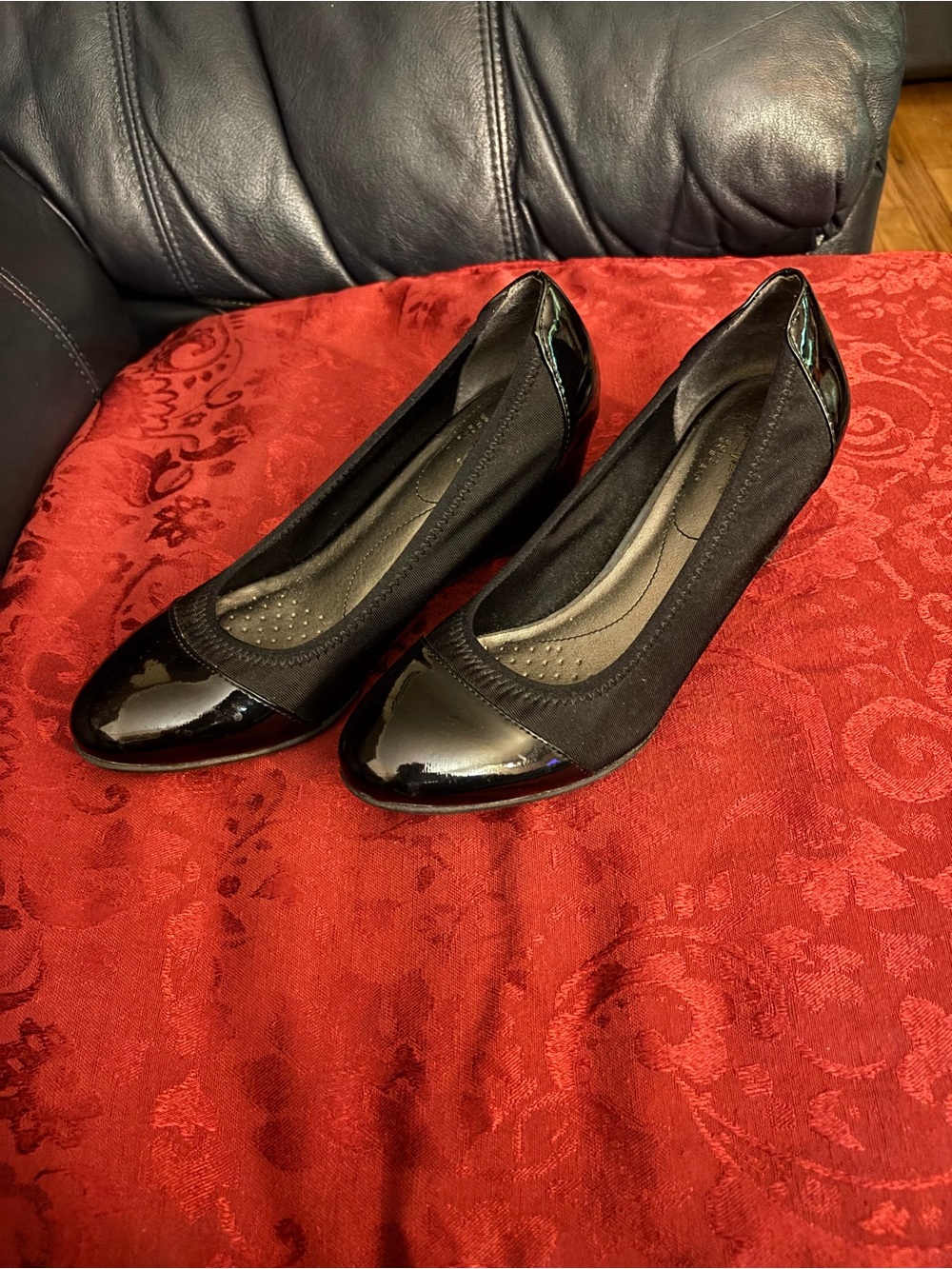 Life Stride Black Patent-Toe Wedge Pumps